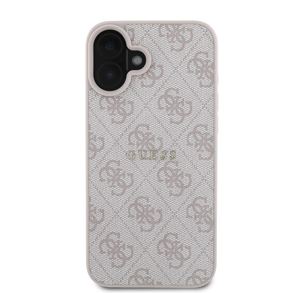 Apple iPhone 16 Plus Kılıf Guess Orjinal Lisanslı M-safe Şarj Özellikli 4G Desenli Yazı Logolu Kapak Siyah
