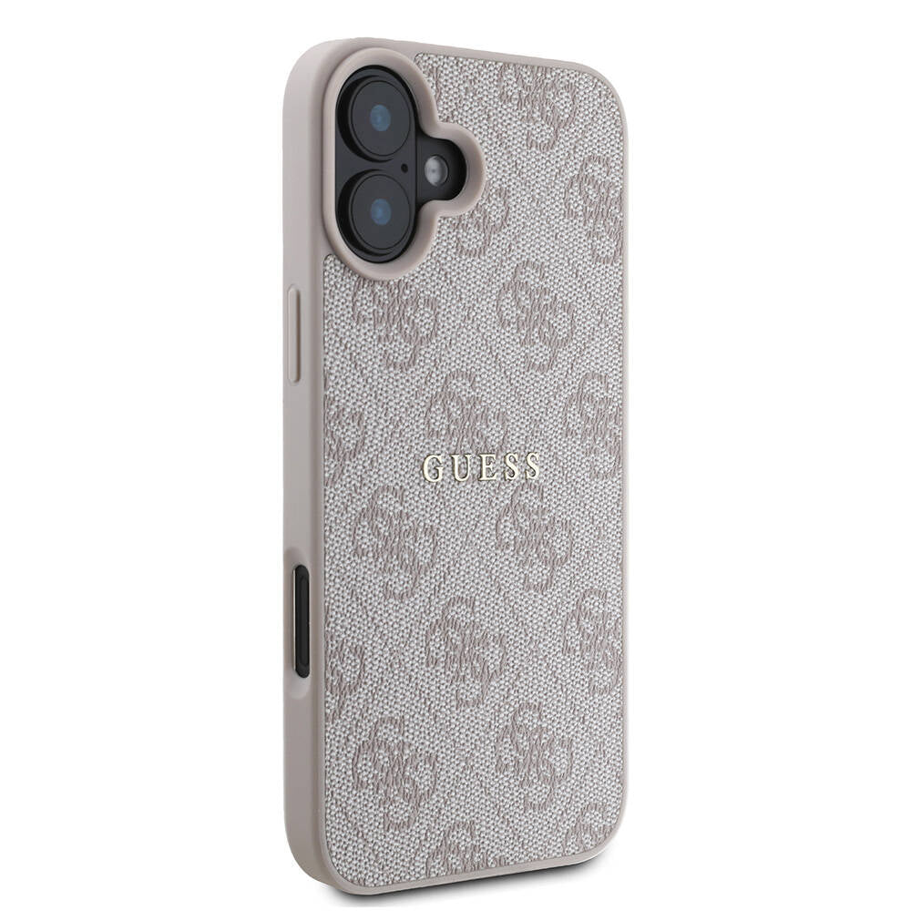 Apple iPhone 16 Plus Kılıf Guess Orjinal Lisanslı M-safe Şarj Özellikli 4G Desenli Yazı Logolu Kapak Pembe