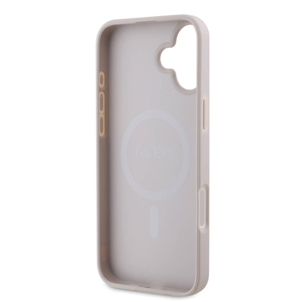 Apple iPhone 16 Plus Kılıf Guess Orjinal Lisanslı M-safe Şarj Özellikli 4G Desenli Yazı Logolu Kapak Pembe