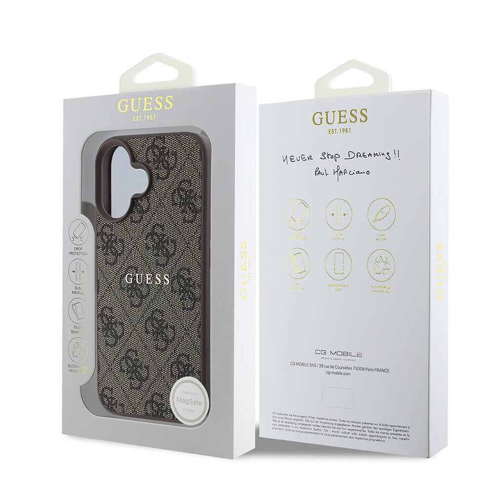 Apple iPhone 16 Plus Kılıf Guess Orjinal Lisanslı M-safe Şarj Özellikli 4G Desenli Yazı Logolu Kapak Pembe