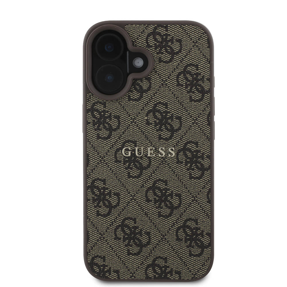Apple iPhone 16 Plus Kılıf Guess Orjinal Lisanslı M-safe Şarj Özellikli 4G Desenli Yazı Logolu Kapak Siyah