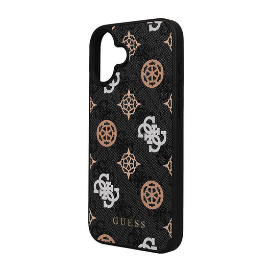 Apple iPhone 16 Plus Kılıf Guess Orjinal Lisanslı M-safe Şarj Özellikli 4G Desenli Yazı Logolu Peony Kapak Siyah