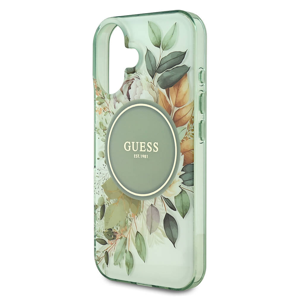 Apple iPhone 16 Plus Kılıf Guess Orjinal Lisanslı M-safe Şarj Özellikli IML Baskılı Yazı Logolu Flower Tonal Circle Kapak Pembe