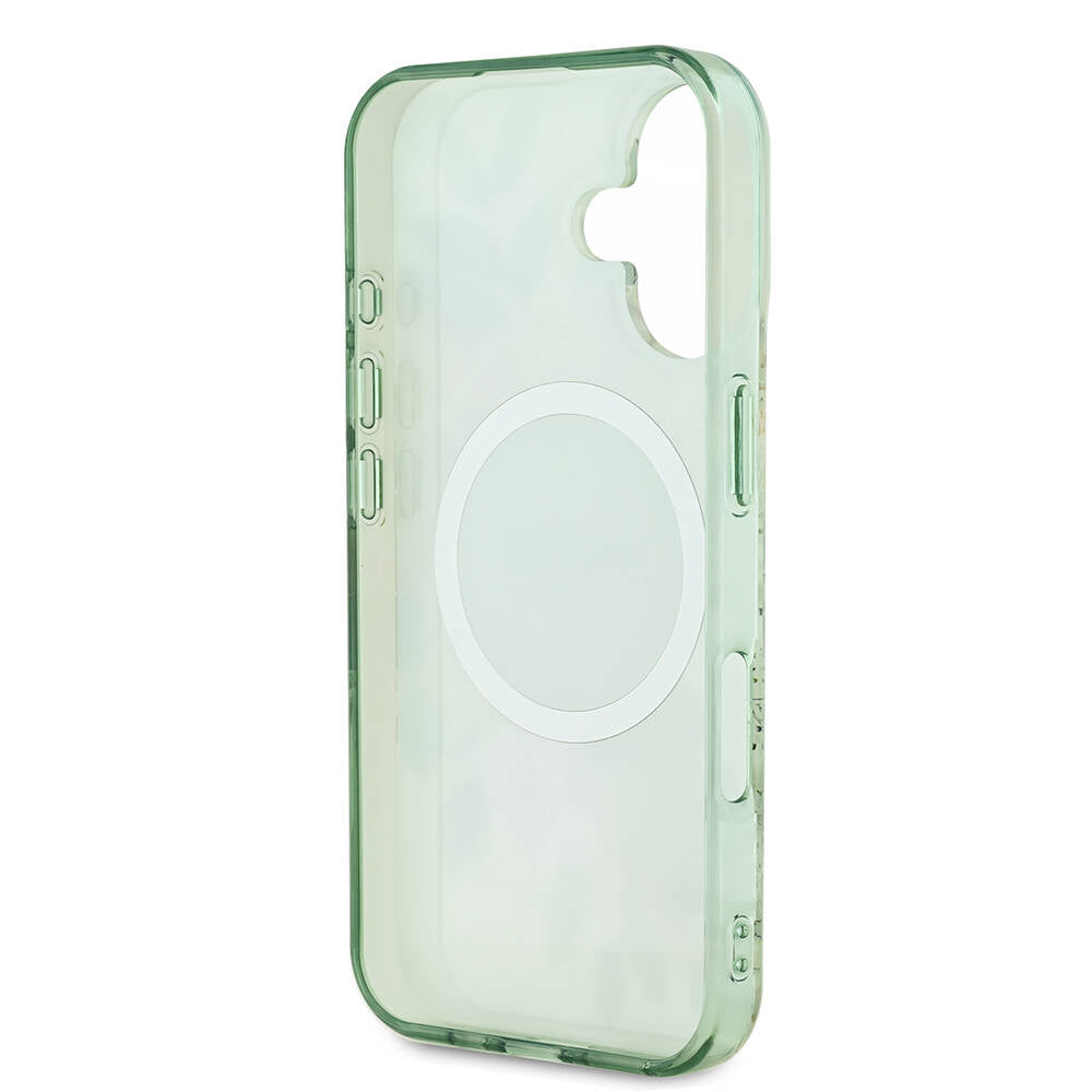 Apple iPhone 16 Plus Kılıf Guess Orjinal Lisanslı M-safe Şarj Özellikli IML Baskılı Yazı Logolu Flower Tonal Circle Kapak Pembe