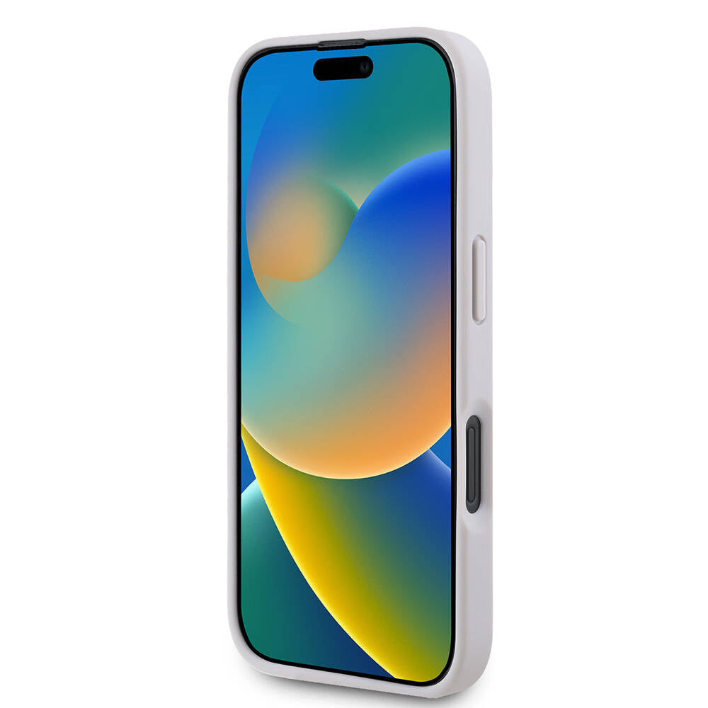 Apple iPhone 16 Plus Kılıf Guess Orjinal Lisanslı M-safe Şarj Özellikli PU Deri 4G Desenli Taşlı Üçgen Logolu Kapak Kahverengi