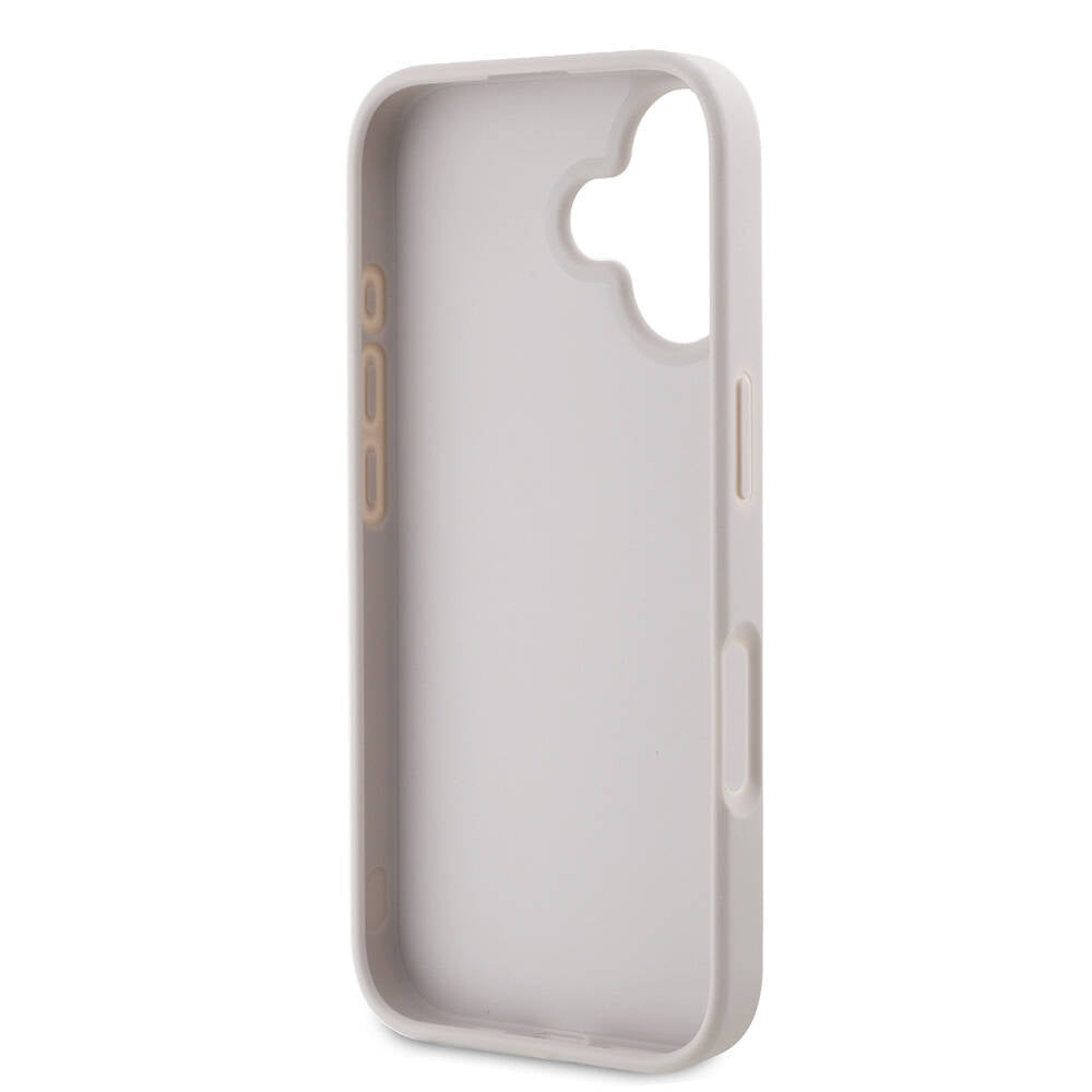 Apple iPhone 16 Plus Kılıf Guess Orjinal Lisanslı PU Deri Taşlı Metal Üçgen Logolu Çapraz Vücut Askılı 4G Desenli Kapak Pembe