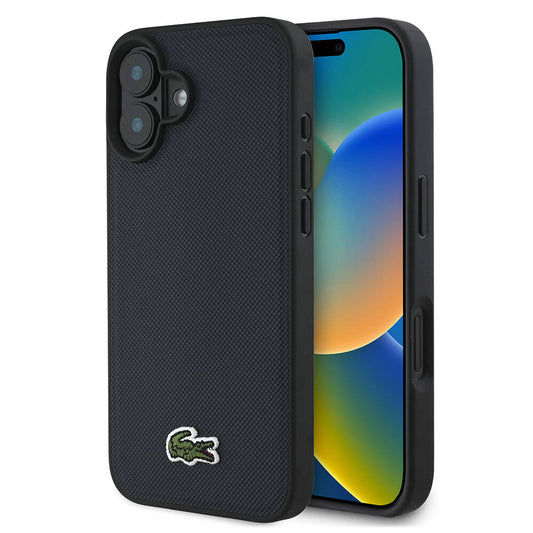 Apple iPhone 16 Plus Kılıf Lacoste Orjinal Lisanslı PU Pike Desenli Arka Yüzey İkonik Timsah Dokuma Logolu Kapak Koyu Yeşil