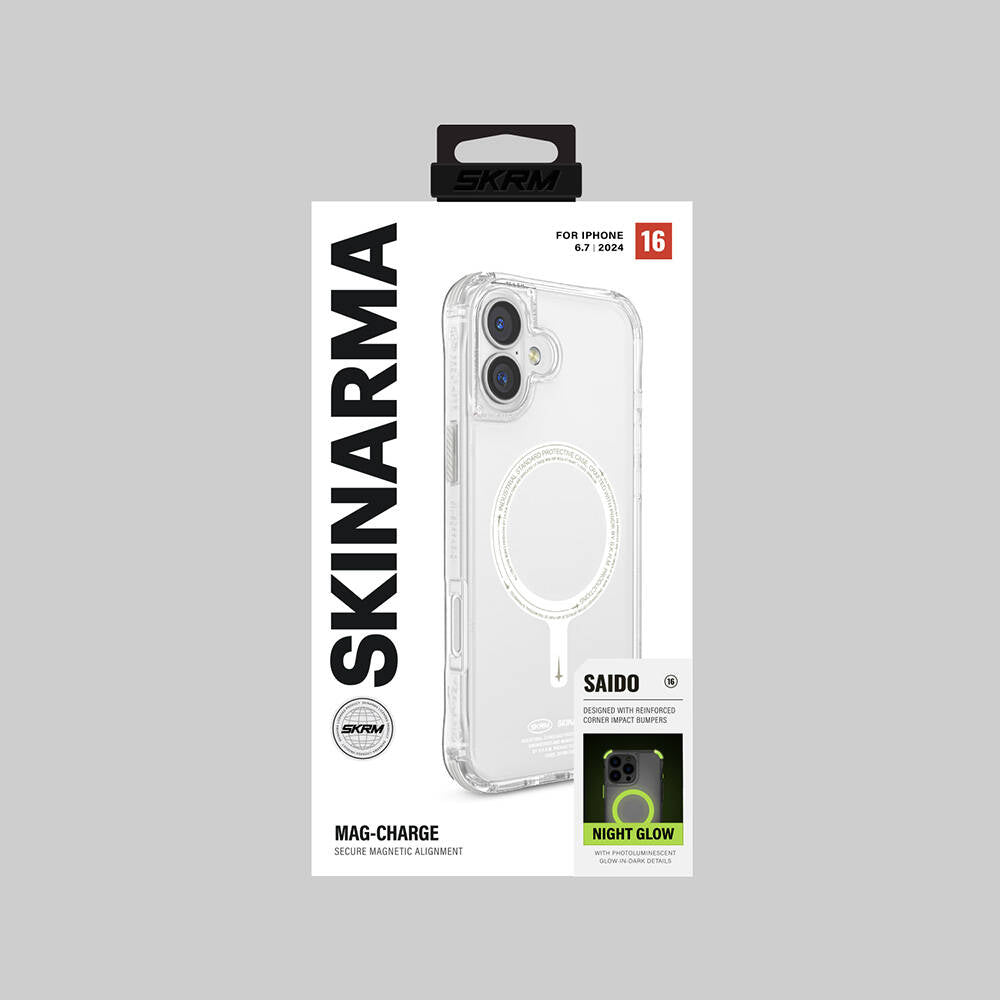 Apple iPhone 16 Plus Kılıf M-safe Şarj Özellikli Şeffaf Airbag Tasarımlı Skinarma Saido Nightglow Kapak Şeffaf