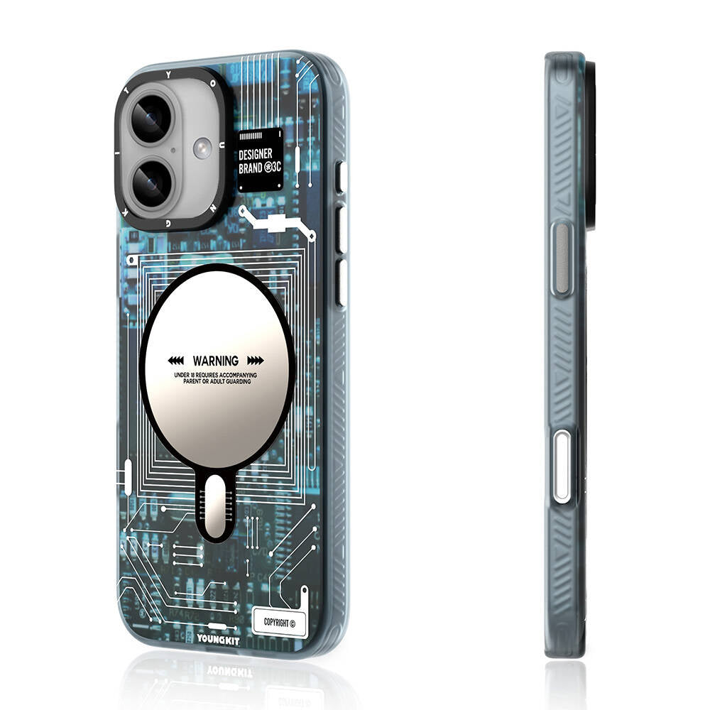 Apple iPhone 16 Plus Kılıf M-safe Şarj Özellikli Youngkit Technology Serisi Kapak Mavi