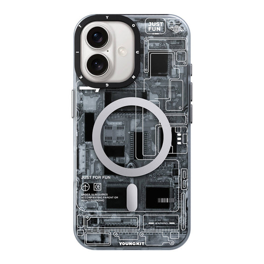 Apple iPhone 16 Plus Kılıf M-safe Şarj Özellikli Youngkit Technology Serisi Kapak Gri