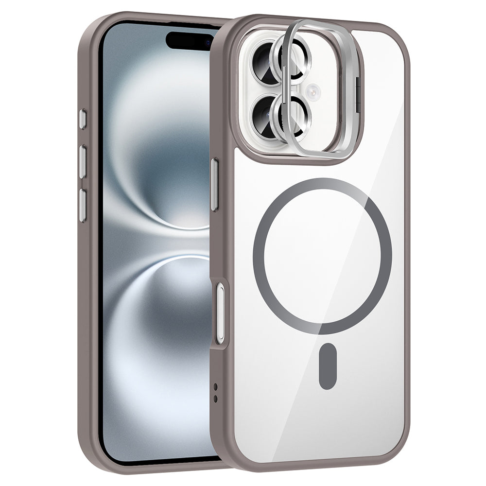 Apple iPhone 16 Plus Kılıf Standlı ve Kamera Lens Hediyeli M-Safe Şarj Özellikli Zore Etro Kapak