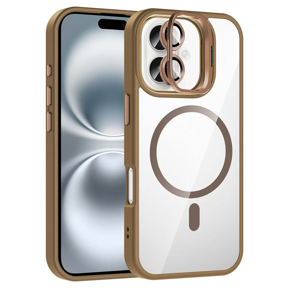 Apple iPhone 16 Plus Kılıf Standlı ve Kamera Lens Hediyeli M-Safe Şarj Özellikli Zore Etro Kapak