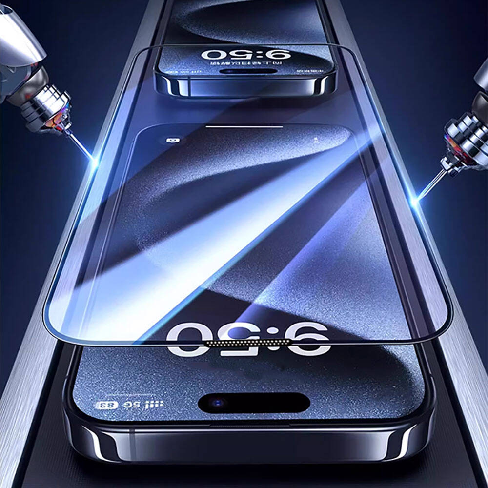 Apple iPhone 16 Plus Wiwu GT-008 Polimer Oleofobik Kaplama Şeffaf Pürüzsüz Temperli Cam Ekran Koruyucu 10'lu Paket Siyah