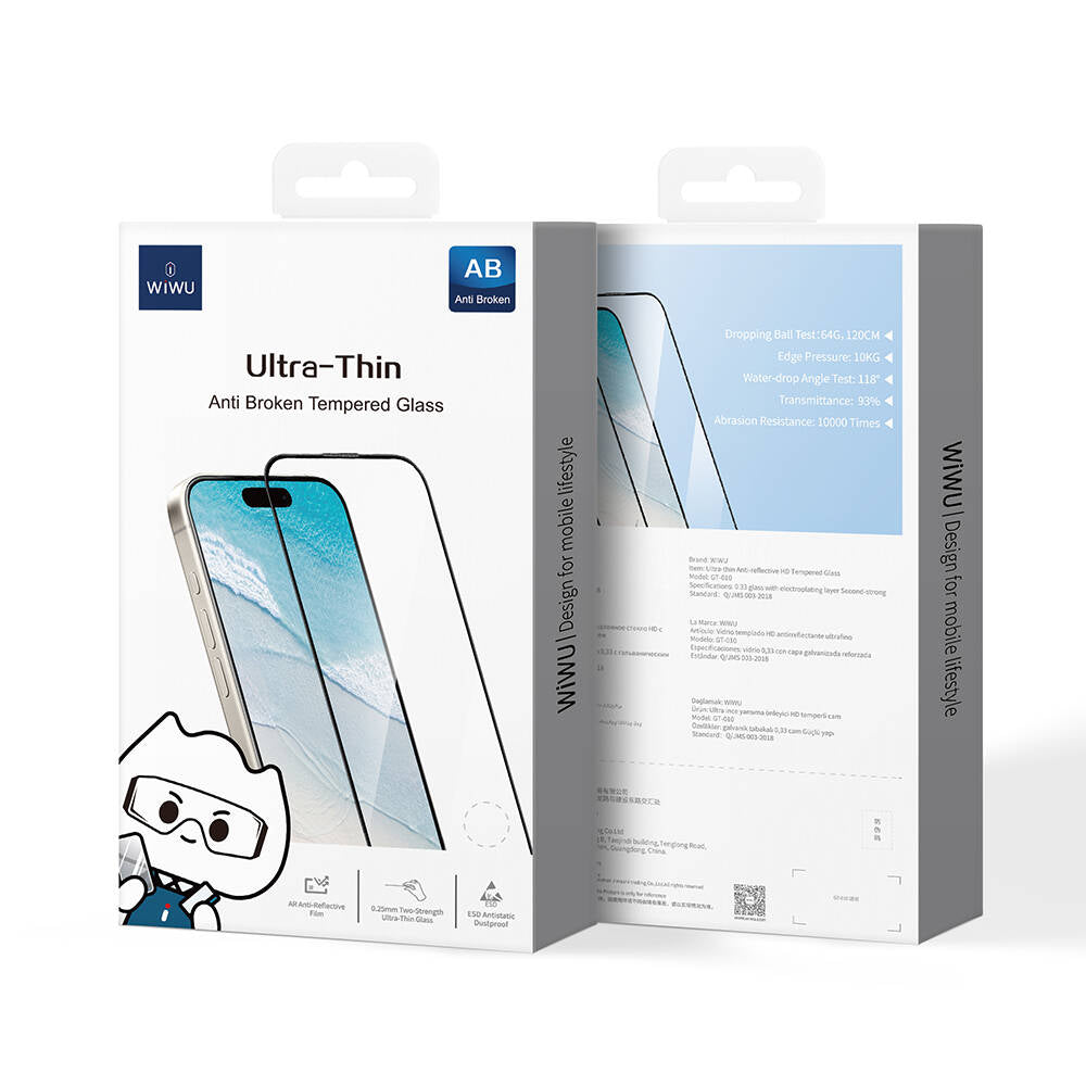 Apple iPhone 16 Plus Wiwu GT-010 Anti-Reflective Polimer Oleofobik Kaplama Ultra İnce Temperli Cam Ekran Koruyucu Siyah