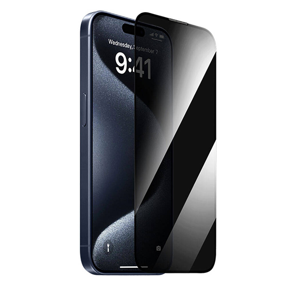 Apple iPhone 16 Plus Wiwu GT-011 Polimer Oleofobik Kaplama Temperli Privacy Cam Ekran Koruyucu Siyah