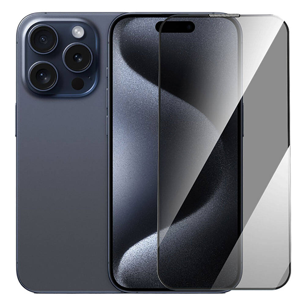 Apple iPhone 16 Plus Wiwu GT-011 Polimer Oleofobik Kaplama Temperli Privacy Cam Ekran Koruyucu Siyah