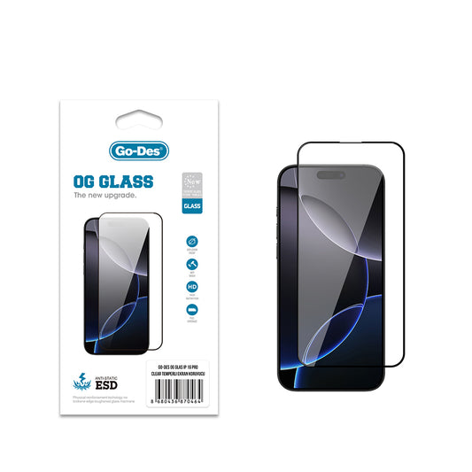 Apple iPhone 16 Pro Go Des OG Glass Antistatik Temperli Cam Ekran Koruyucu Şeffaf
