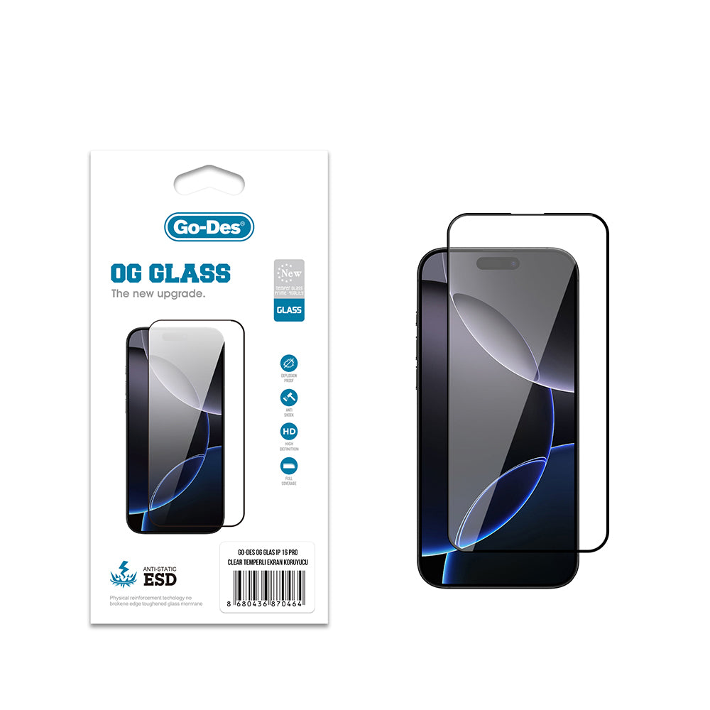 Apple iPhone 16 Pro Go Des OG Glass Antistatik Temperli Cam Ekran Koruyucu Şeffaf