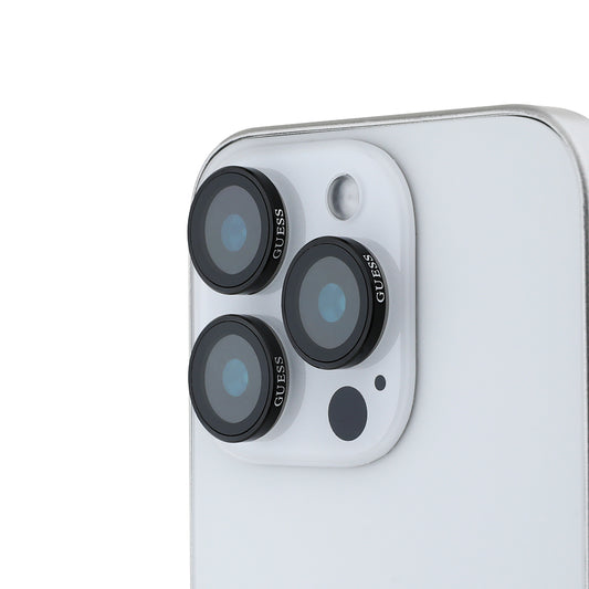 Apple iPhone 16 Pro Guess Orjinal Lisanslı Metal Kamera Lens Koruyucu Gümüş