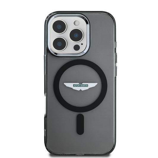 Apple iPhone 16 Pro Kılıf Aston Martin Orjinal Lisanslı M-safe Şarj Özellikli IML Baskı Logolu Buzlu Kapak Siyah