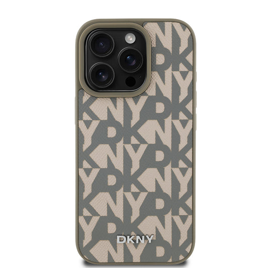 Apple iPhone 16 Pro Kılıf DKNY Orjinal Lisanslı M-safe Şarj Özellikli 3D Yazılı Grid Pattern Kapak
