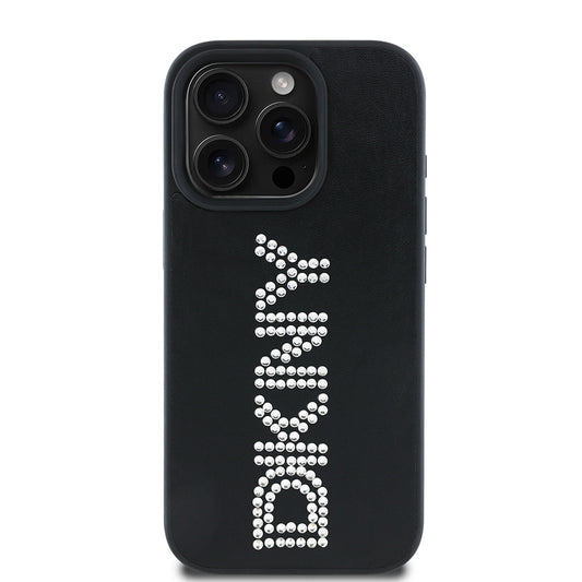 Apple iPhone 16 Pro Kılıf DKNY Orjinal Lisanslı Taşlı DKNY Yazılı Metalik Rhinestones PU Deri Kapak
