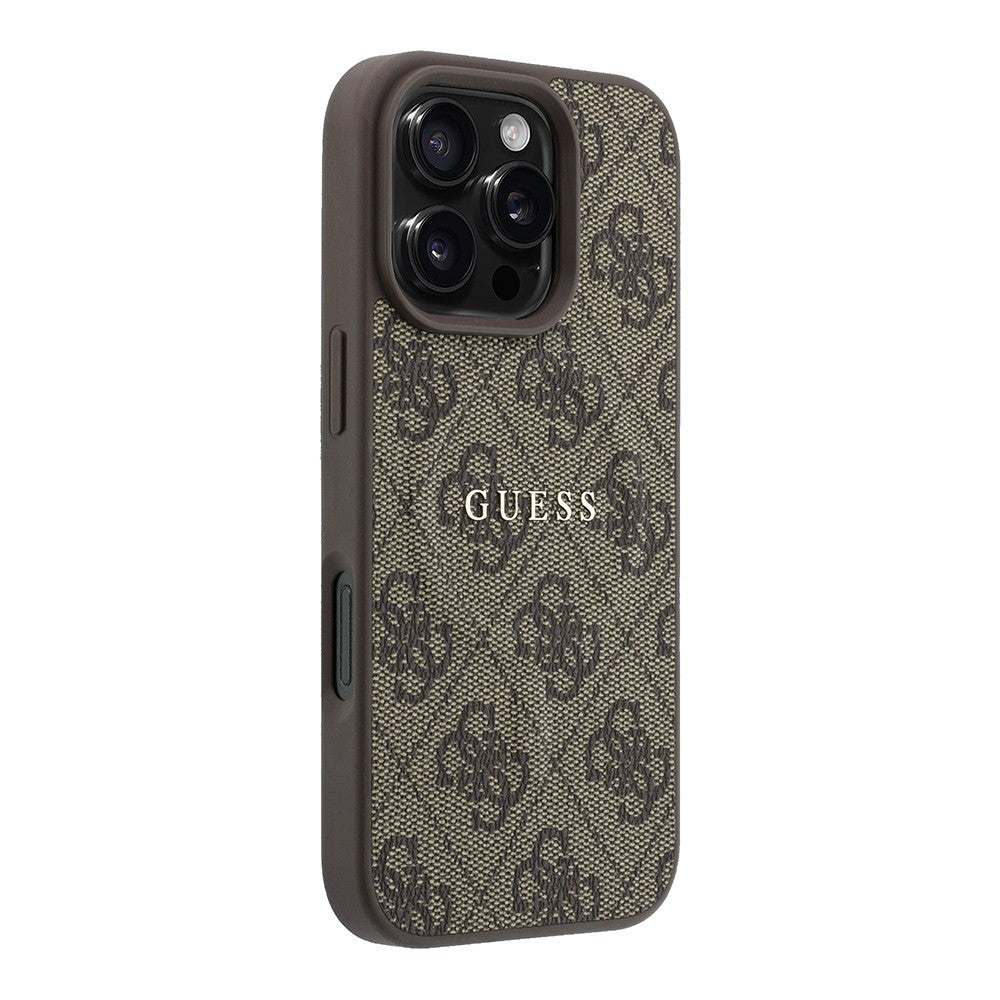 Apple iPhone 16 Pro Kılıf Guess Orjinal Lisanslı M-safe Kabartmalı 4G Desenli Yazı Logolu Kapak