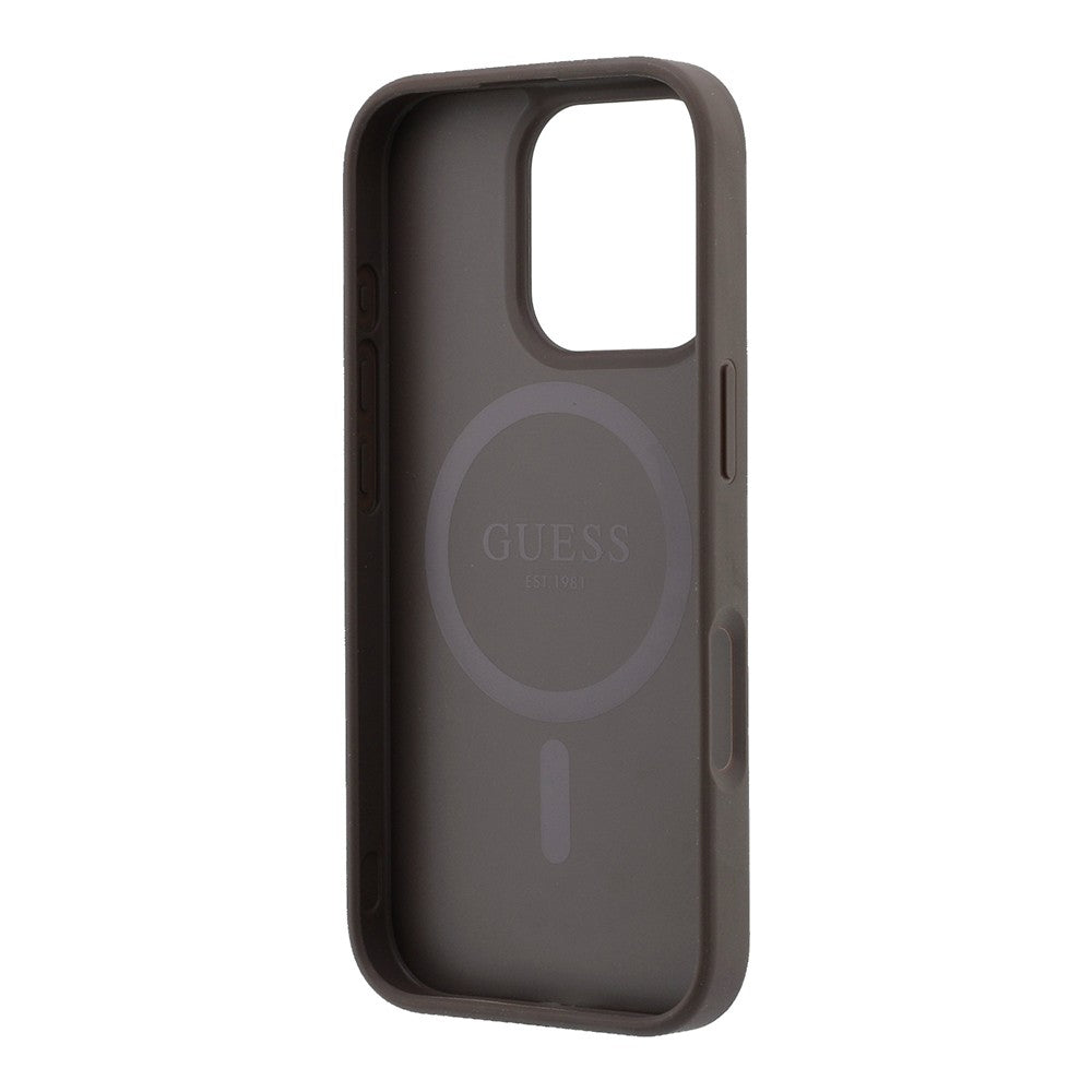 Apple iPhone 16 Pro Kılıf Guess Orjinal Lisanslı M-safe Kabartmalı 4G Desenli Yazı Logolu Kapak