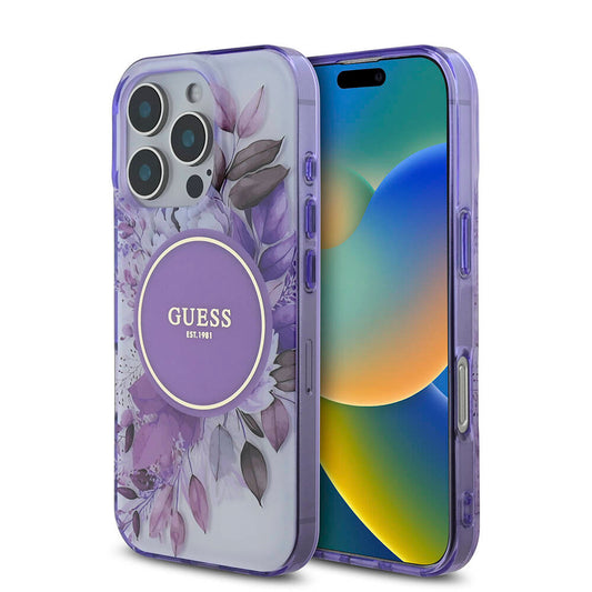Apple iPhone 16 Pro Kılıf Guess Orjinal Lisanslı M-safe Şarj Özellikli Flower Tonal Circle Kapak Pembe
