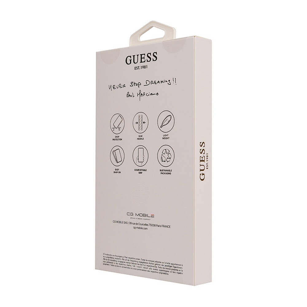 Apple iPhone 16 Pro Kılıf Guess Orjinal Lisanslı M-safe Şarj Özellikli Grained Triangle Kapak Kahverengi