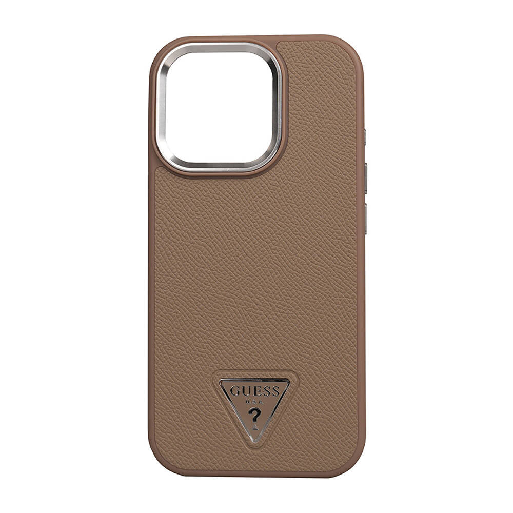 Apple iPhone 16 Pro Kılıf Guess Orjinal Lisanslı M-safe Şarj Özellikli Grained Triangle Kapak Siyah