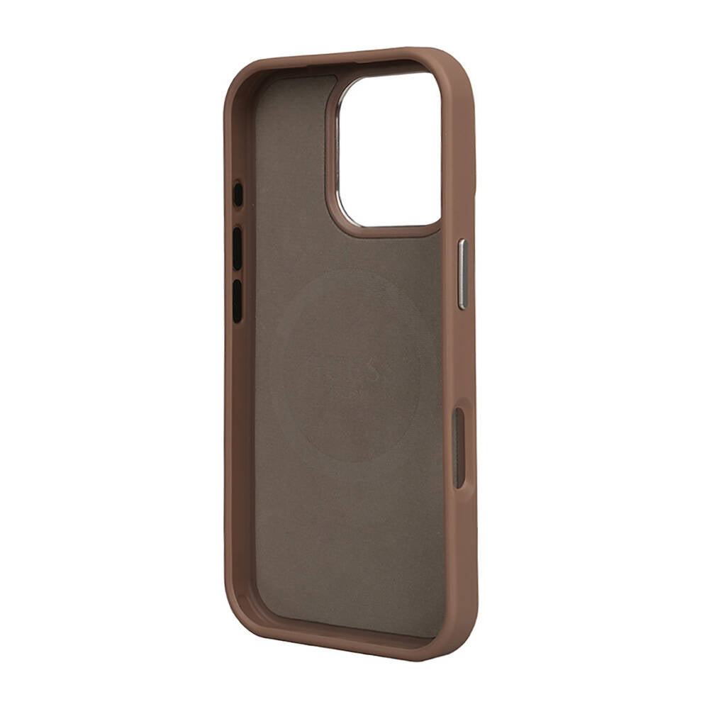Apple iPhone 16 Pro Kılıf Guess Orjinal Lisanslı M-safe Şarj Özellikli Grained Triangle Kapak Siyah