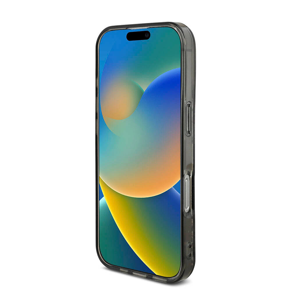 Apple iPhone 16 Pro Kılıf Guess Orjinal Lisanslı M-safe Şarj Özellikli IML Baskılı Çiçek İnci Bileklikli Kapak Siyah