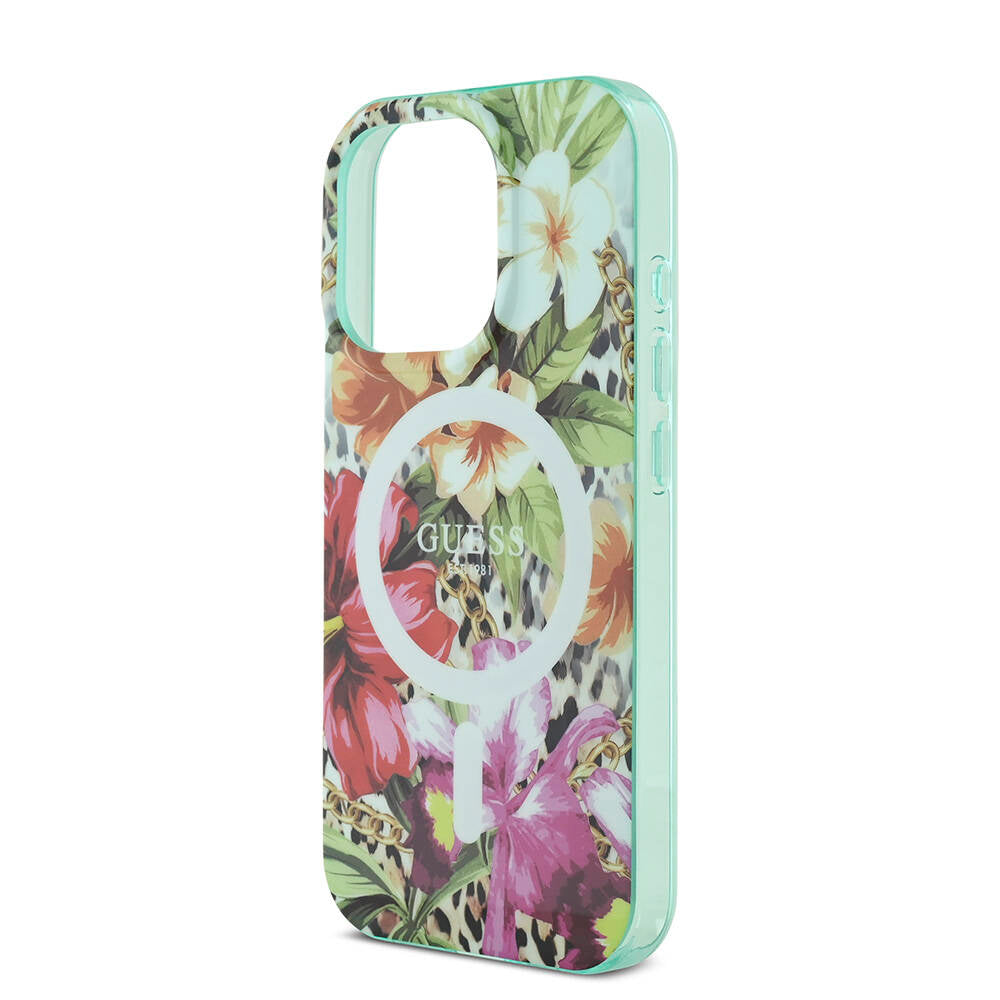 Apple iPhone 16 Pro Kılıf Guess Orjinal Lisanslı M-safe Şarj Özellikli IML Baskılı Jungle Ring Kapak Mor
