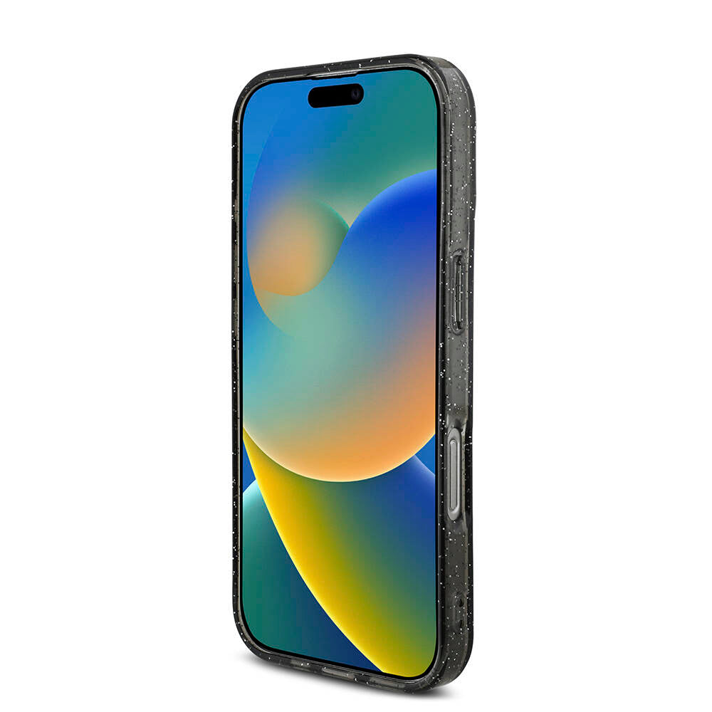 Apple iPhone 16 Pro Kılıf Guess Orjinal Lisanslı M-safe Şarj Özellikli Simli Silikon İnci Bileklikli Kapak Siyah