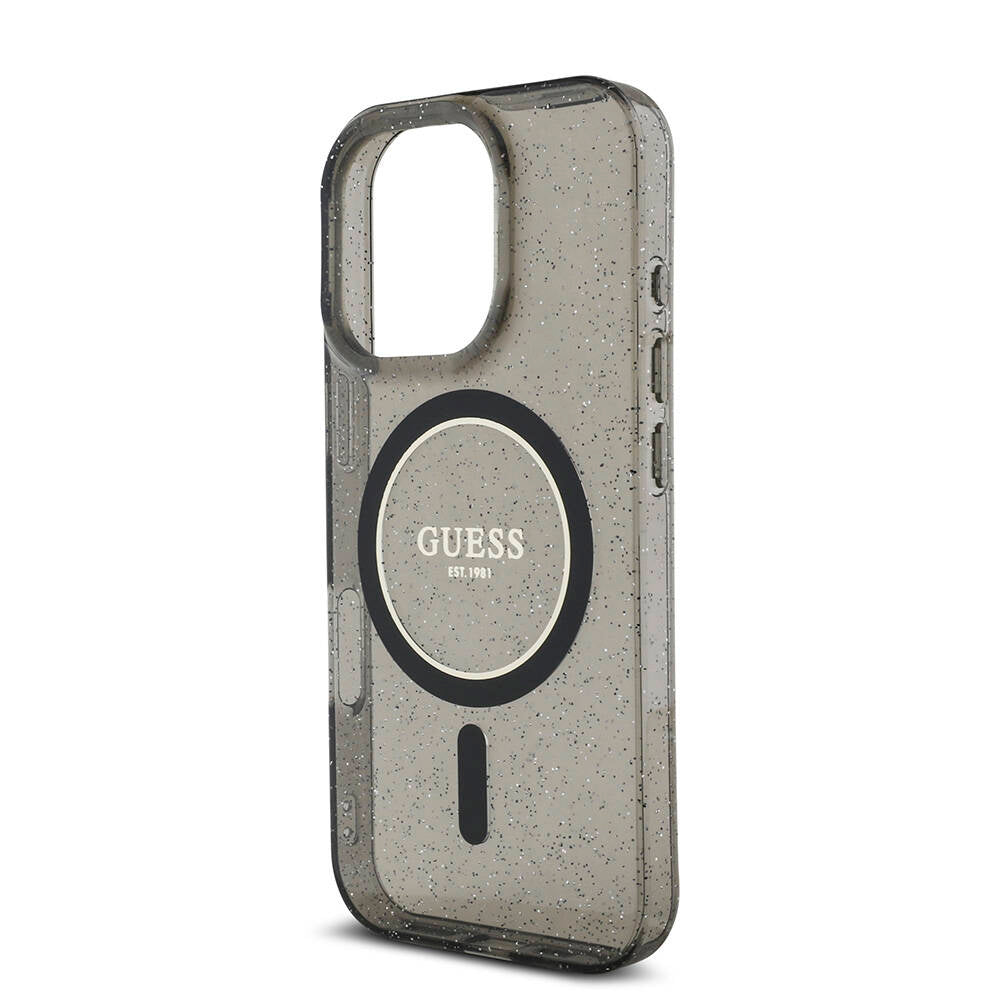 Apple iPhone 16 Pro Kılıf Guess Orjinal Lisanslı M-safe Şarj Özellikli Simli Silikon İnci Bileklikli Kapak Şeffaf