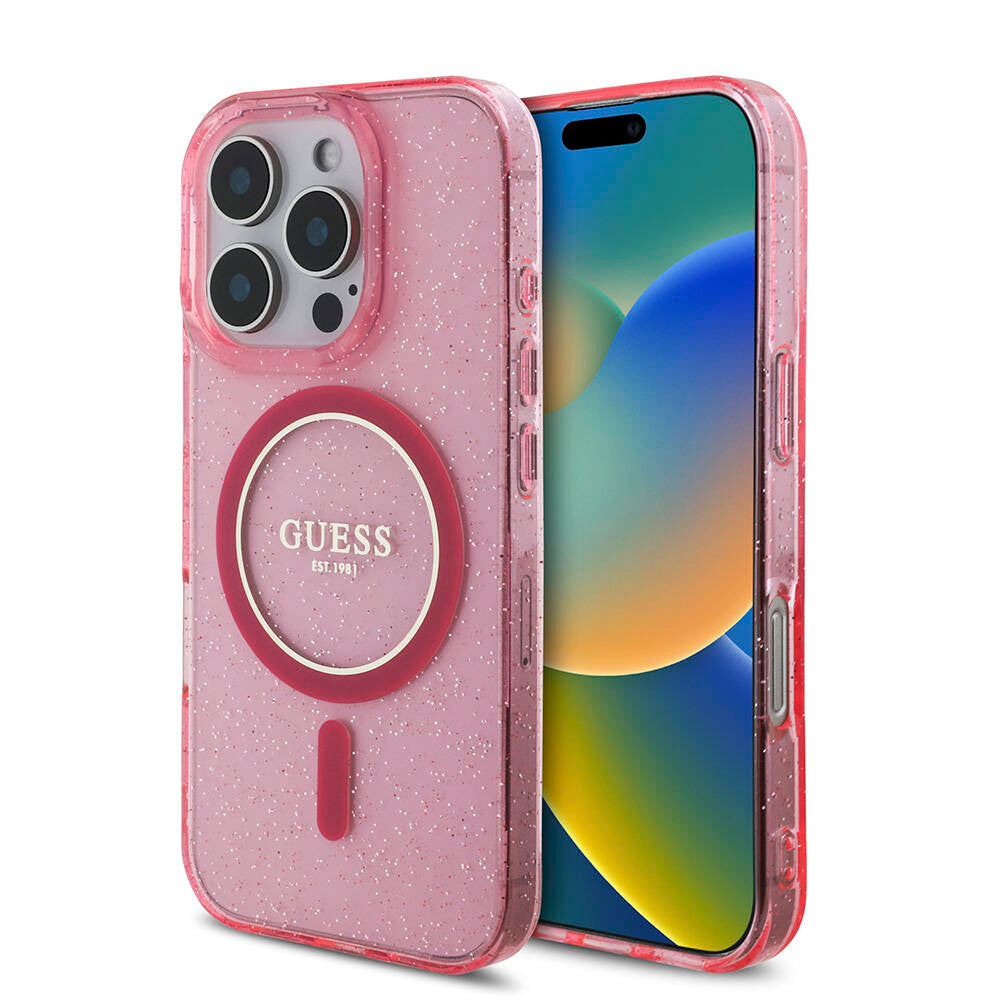 Apple iPhone 16 Pro Kılıf Guess Orjinal Lisanslı M-safe Şarj Özellikli Simli Silikon İnci Bileklikli Kapak Şeffaf