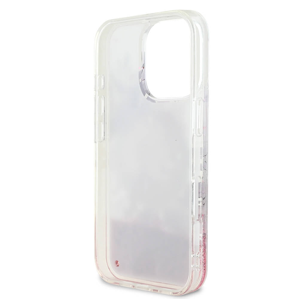 Apple iPhone 16 Pro Kılıf Guess Orjinal Lisanslı M-safe Şarj Özellikli Sıvılı Simli Çiçek Desenli Kapak Yeşil