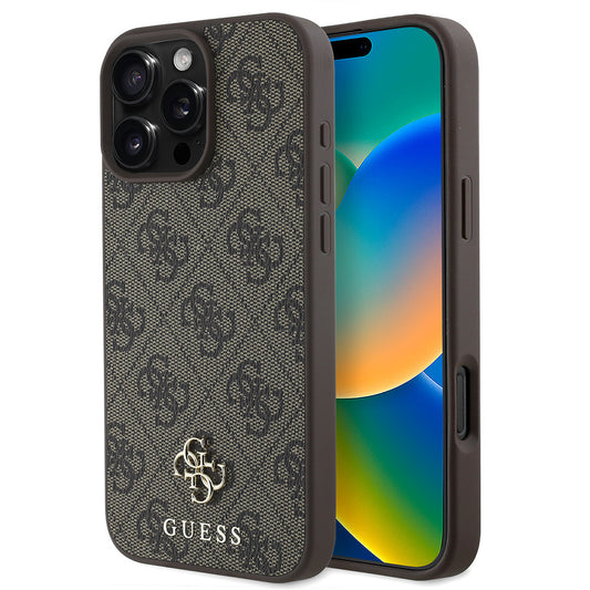 Apple iPhone 16 Pro Kılıf Guess Orjinal Lisanslı M-safe Şarj Özellikli Small 4G Classic Kapak Kahverengi