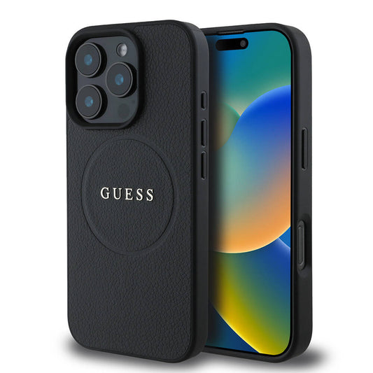 Apple iPhone 16 Pro Kılıf Guess Orjinal Lisanslı M-safe Şarj Özellikli Yazı Logolu Grained Kapak Pembe