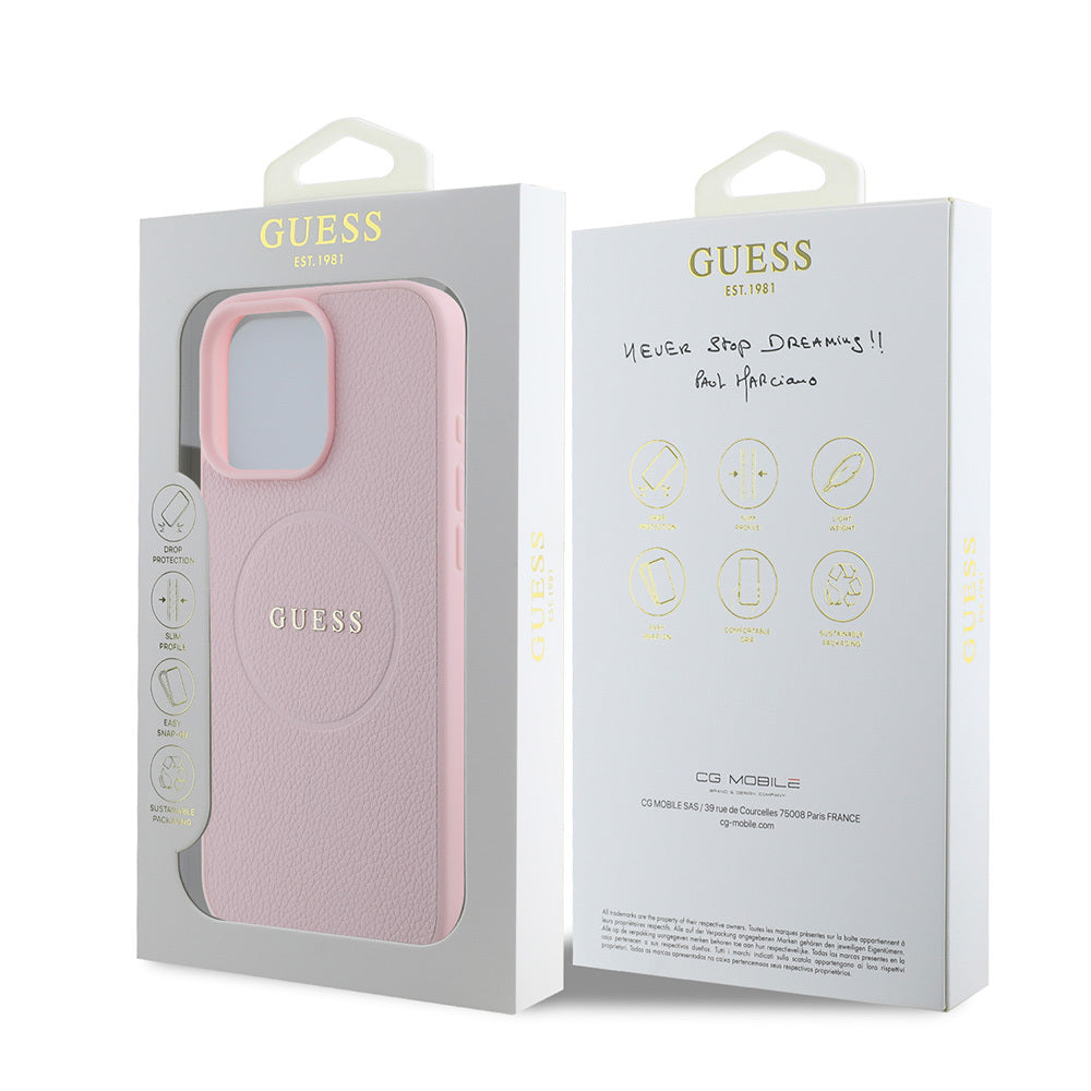 Apple iPhone 16 Pro Kılıf Guess Orjinal Lisanslı M-safe Şarj Özellikli Yazı Logolu Grained Kapak Siyah