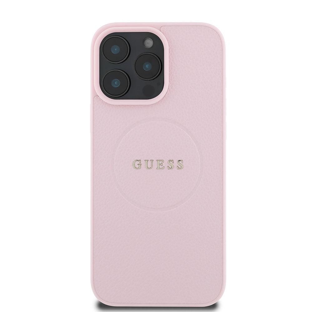 Apple iPhone 16 Pro Kılıf Guess Orjinal Lisanslı M-safe Şarj Özellikli Yazı Logolu Grained Kapak Siyah