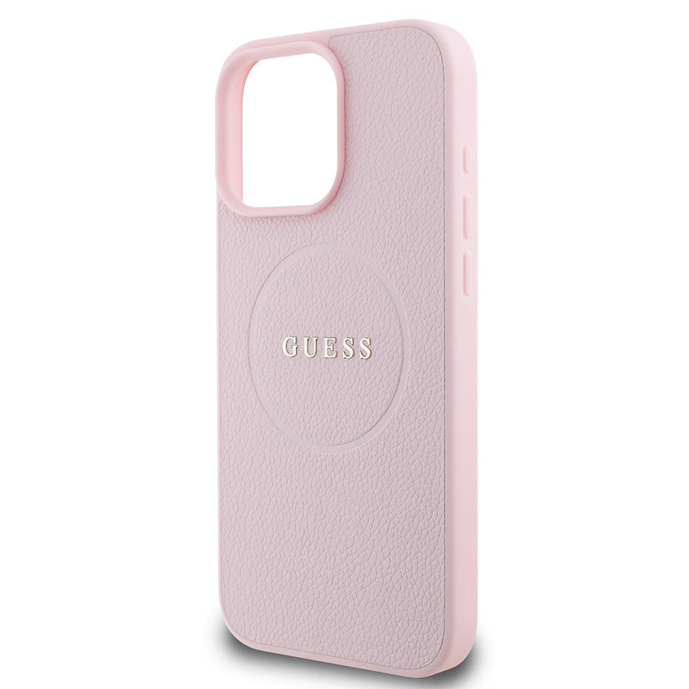 Apple iPhone 16 Pro Kılıf Guess Orjinal Lisanslı M-safe Şarj Özellikli Yazı Logolu Grained Kapak Siyah