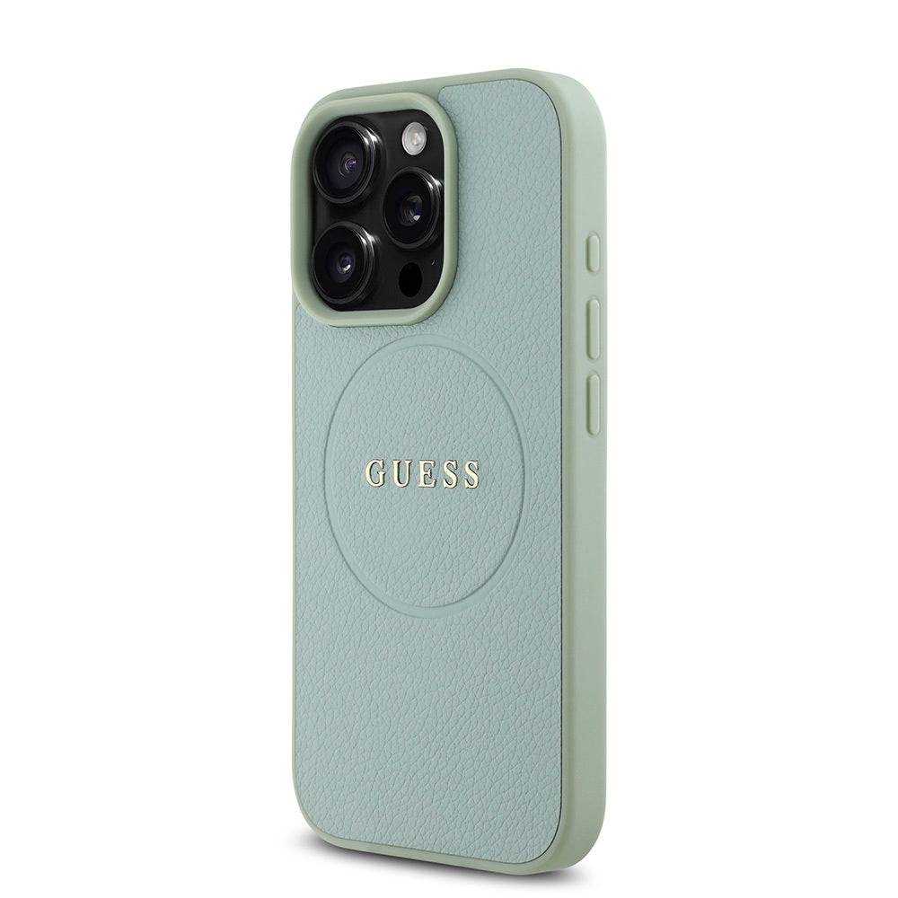 Apple iPhone 16 Pro Kılıf Guess Orjinal Lisanslı M-safe Şarj Özellikli Yazı Logolu Grained Kapak Siyah