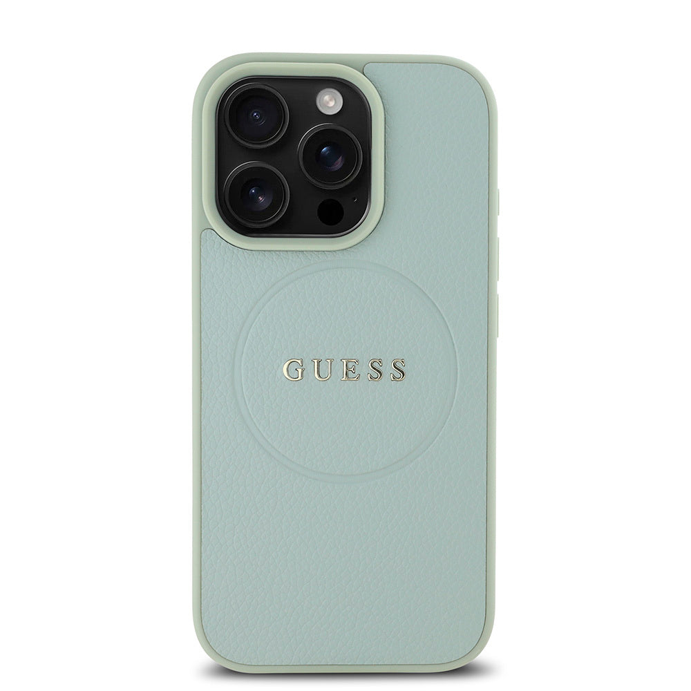 Apple iPhone 16 Pro Kılıf Guess Orjinal Lisanslı M-safe Şarj Özellikli Yazı Logolu Grained Kapak Siyah