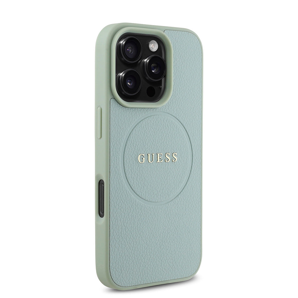 Apple iPhone 16 Pro Kılıf Guess Orjinal Lisanslı M-safe Şarj Özellikli Yazı Logolu Grained Kapak Siyah