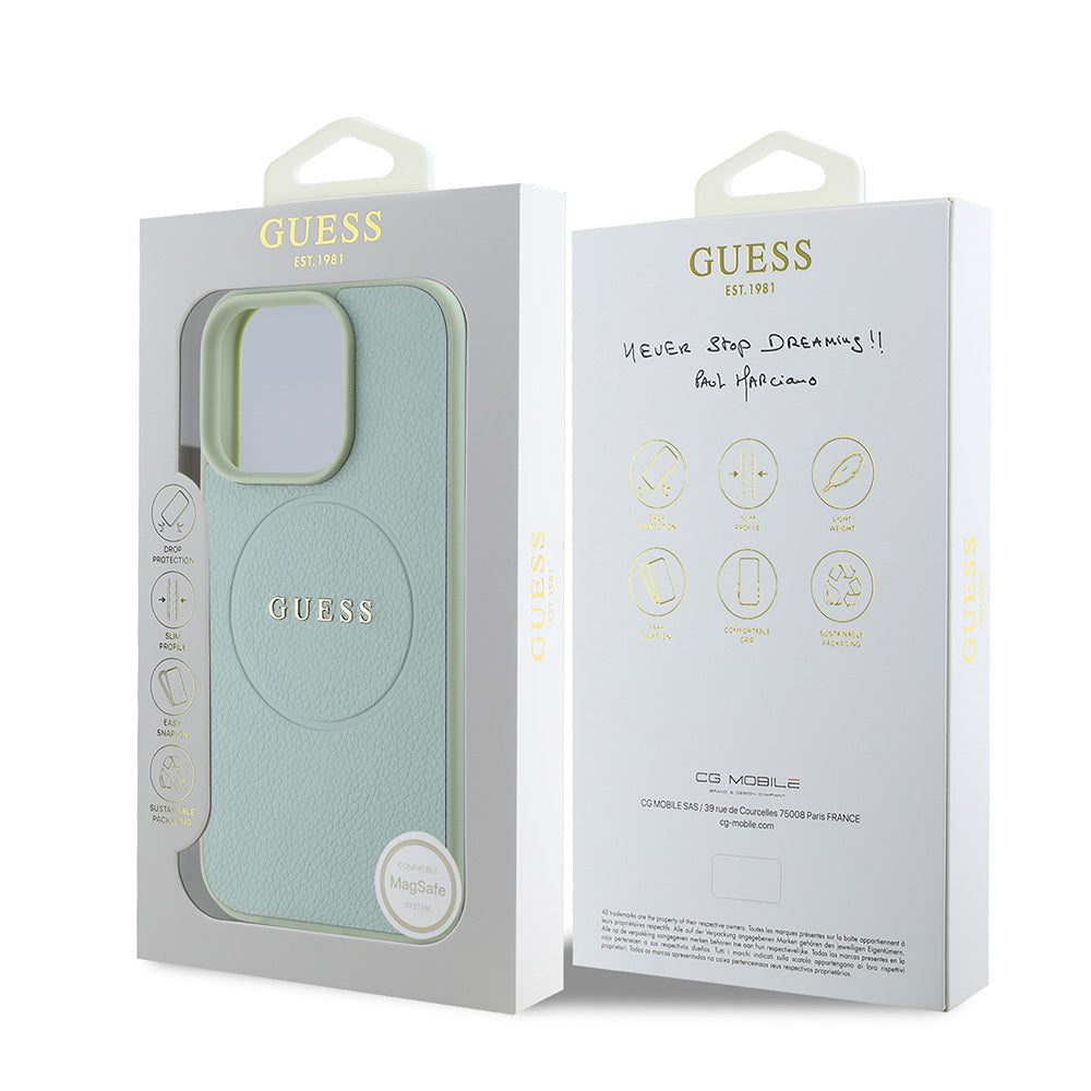 Apple iPhone 16 Pro Kılıf Guess Orjinal Lisanslı M-safe Şarj Özellikli Yazı Logolu Grained Kapak Siyah