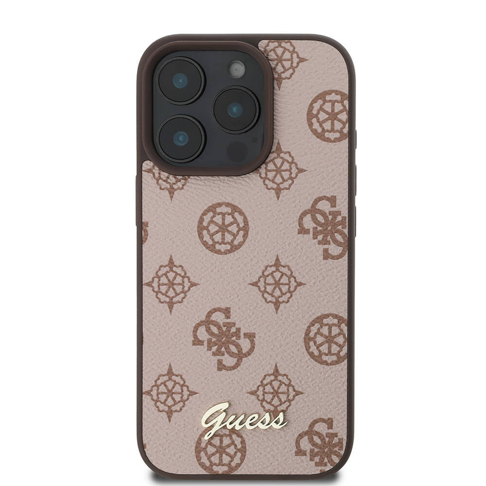 Apple iPhone 16 Pro Kılıf Guess Orjinal Lisanslı M-safe Şarj Özellikli Yazı Logolu Peony Kapak Siyah