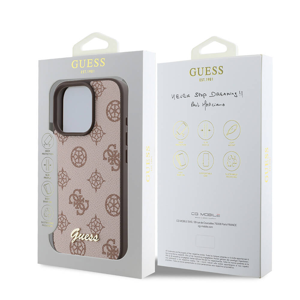 Apple iPhone 16 Pro Kılıf Guess Orjinal Lisanslı M-safe Şarj Özellikli Yazı Logolu Peony Kapak Kahverengi