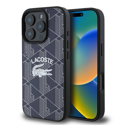 Apple iPhone 16 Pro Kılıf Lacoste Orjinal Lisanslı M-safe Şarj Özellikli Mono Vintage Logo Kapak Lacivert